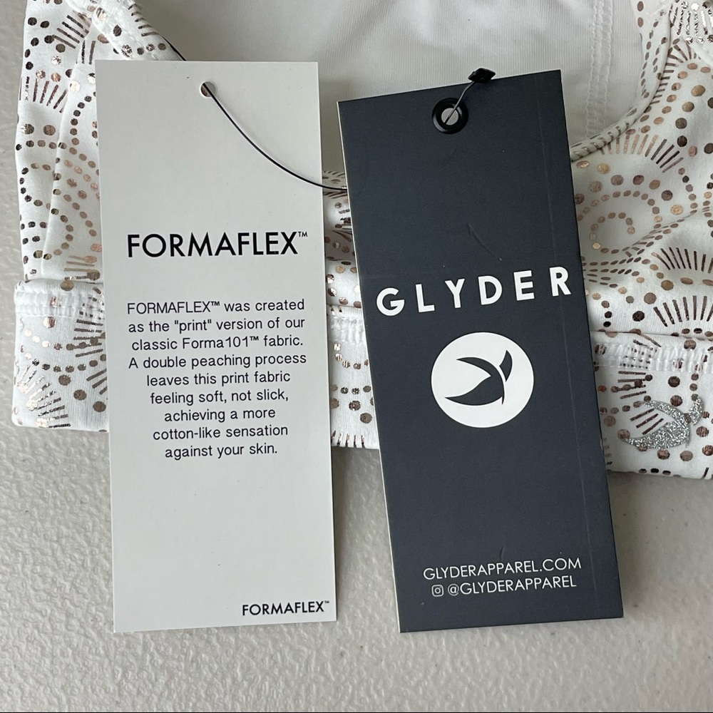GLYDER NWT LOTUS SPORTS BRA WHITE GOLD FOIL EXTRA SMALL - Picture 6 of 8